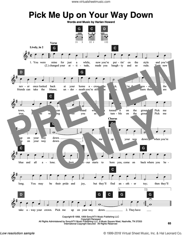Pick Me Up On Your Way Down sheet music for guitar solo (ChordBuddy system) by Charlie Walker, Travis Perry and Harlan Howard, intermediate guitar (ChordBuddy system)
