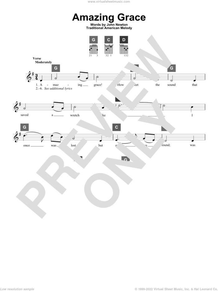 Amazing Grace sheet music for guitar solo (ChordBuddy system) by John Newton, Travis Perry, Edwin O. Excell and Miscellaneous, wedding score, intermediate guitar (ChordBuddy system)