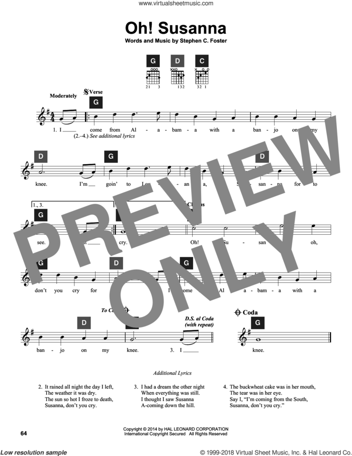 Oh! Susanna sheet music for guitar solo (ChordBuddy system) by Stephen Foster and Travis Perry, intermediate guitar (ChordBuddy system)