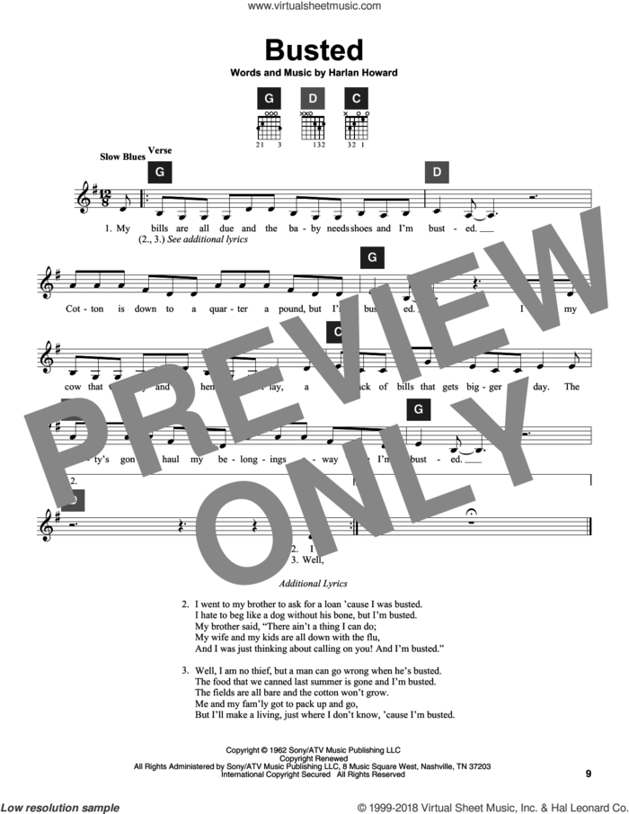 Busted sheet music for guitar solo (ChordBuddy system) by Johnny Cash, John Conlee, Ray Charles, Travis Perry and Harlan Howard, intermediate guitar (ChordBuddy system)