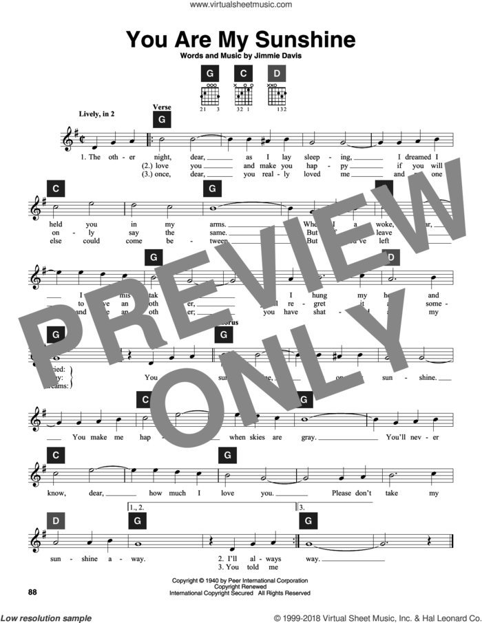 You Are My Sunshine sheet music for guitar solo (ChordBuddy system) by Jimmie Davis, Duane Eddy, Ray Charles and Travis Perry, intermediate guitar (ChordBuddy system)