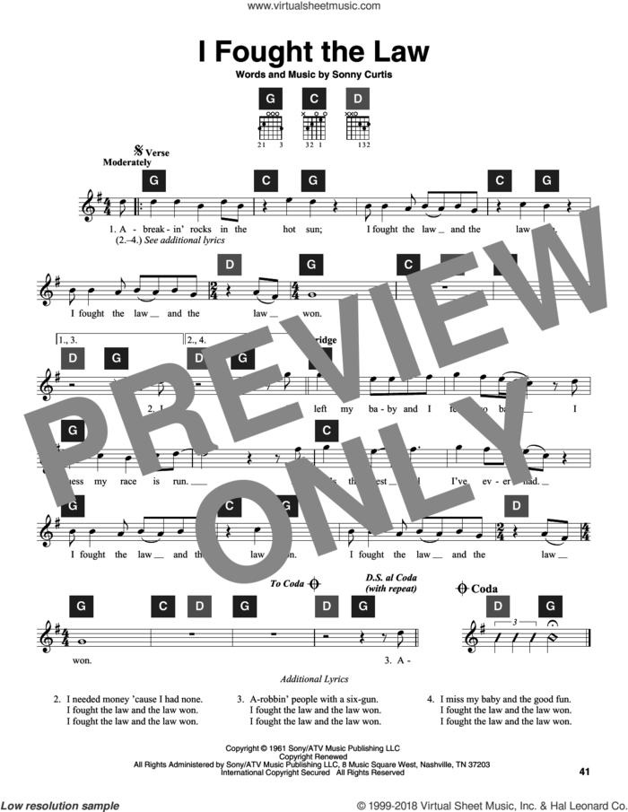 I Fought The Law sheet music for guitar solo (ChordBuddy system) by Bobby Fuller Four, The Clash, Travis Perry and Sonny Curtis, intermediate guitar (ChordBuddy system)