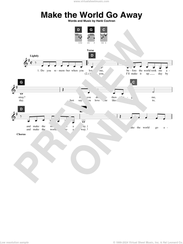 Make The World Go Away sheet music for guitar solo (ChordBuddy system) by Eddy Arnold, Elvis Presley, Travis Perry and Hank Cochran, intermediate guitar (ChordBuddy system)