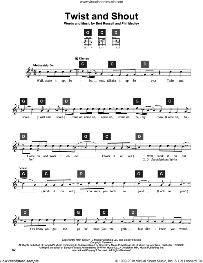 Twist And Shout sheet music for guitar solo (ChordBuddy system) by The Beatles, The Isley Brothers, Travis Perry, Bert Russell and Phil Medley, intermediate guitar (ChordBuddy system)