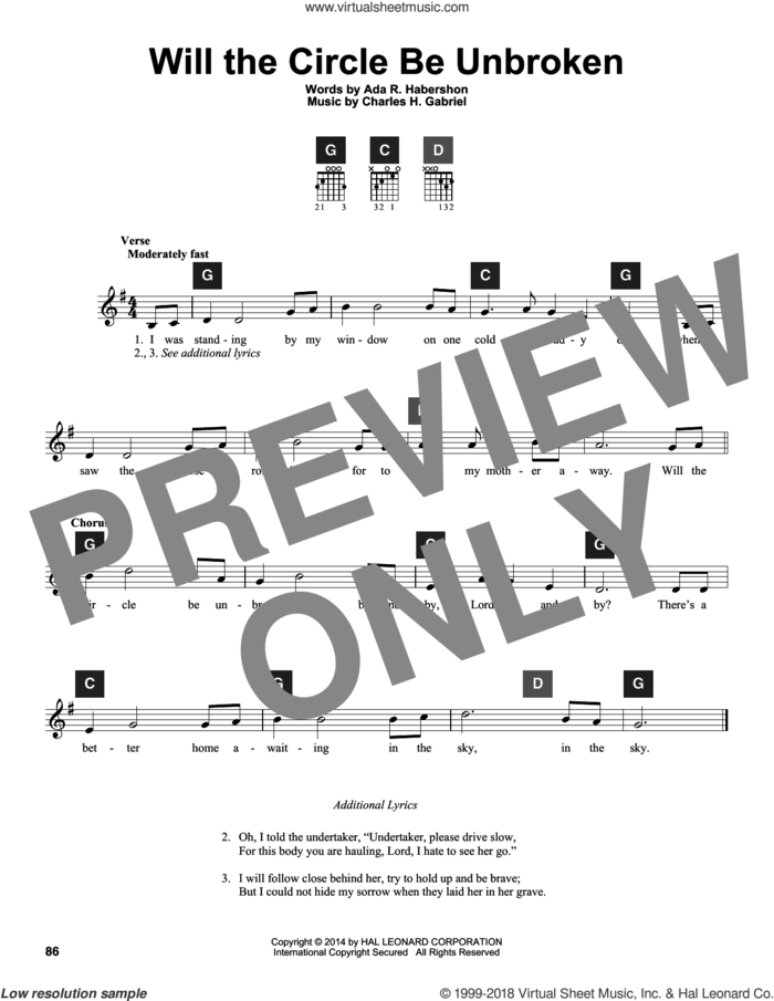 Will The Circle Be Unbroken sheet music for guitar solo (ChordBuddy system) by Charles H. Gabriel, Travis Perry and Ada R. Habershon, intermediate guitar (ChordBuddy system)