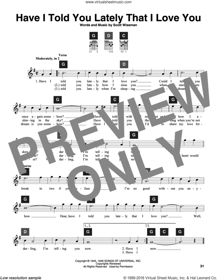 Have I Told You Lately That I Love You sheet music for guitar solo (ChordBuddy system) by Scott Wiseman, Gene Autrey, Kitty Wells & Red Foley, Ricky Nelson and Travis Perry, intermediate guitar (ChordBuddy system)