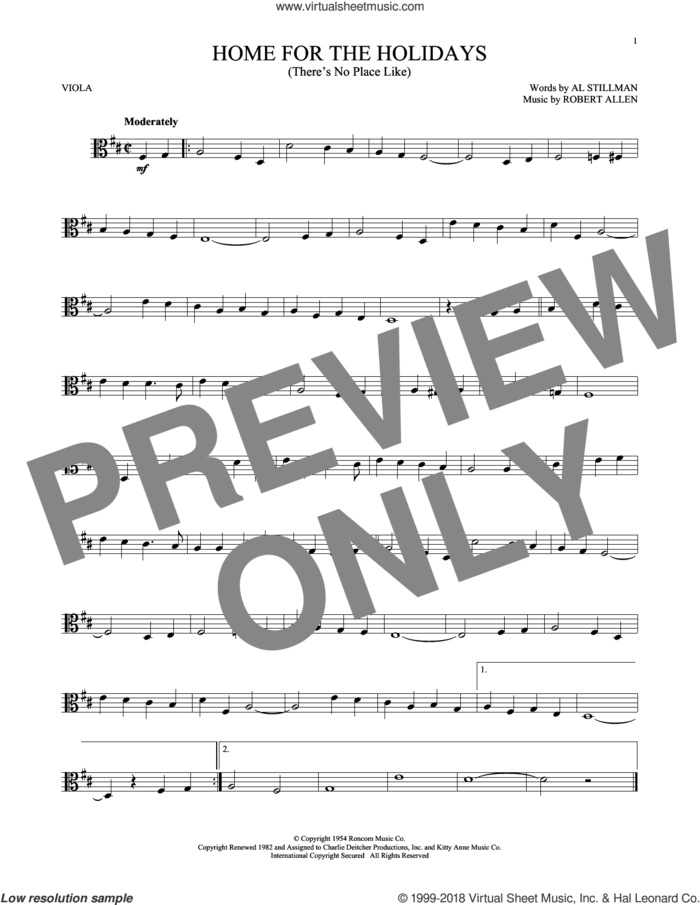 (There's No Place Like) Home For The Holidays sheet music for viola solo by Perry Como, Al Stillman and Robert Allen, intermediate skill level
