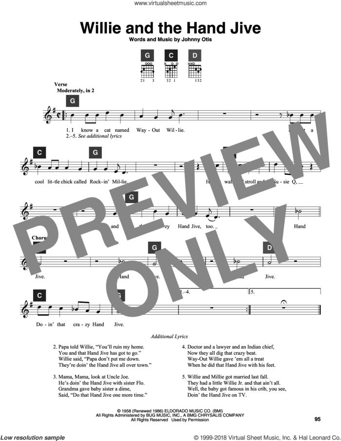 Willie And The Hand Jive sheet music for guitar solo (ChordBuddy system) by Eric Clapton and Johnny Otis, intermediate guitar (ChordBuddy system)