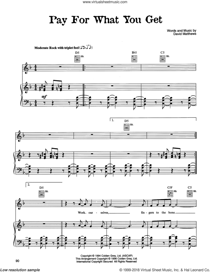 Pay For What You Get sheet music for voice, piano or guitar by Dave Matthews Band, intermediate skill level