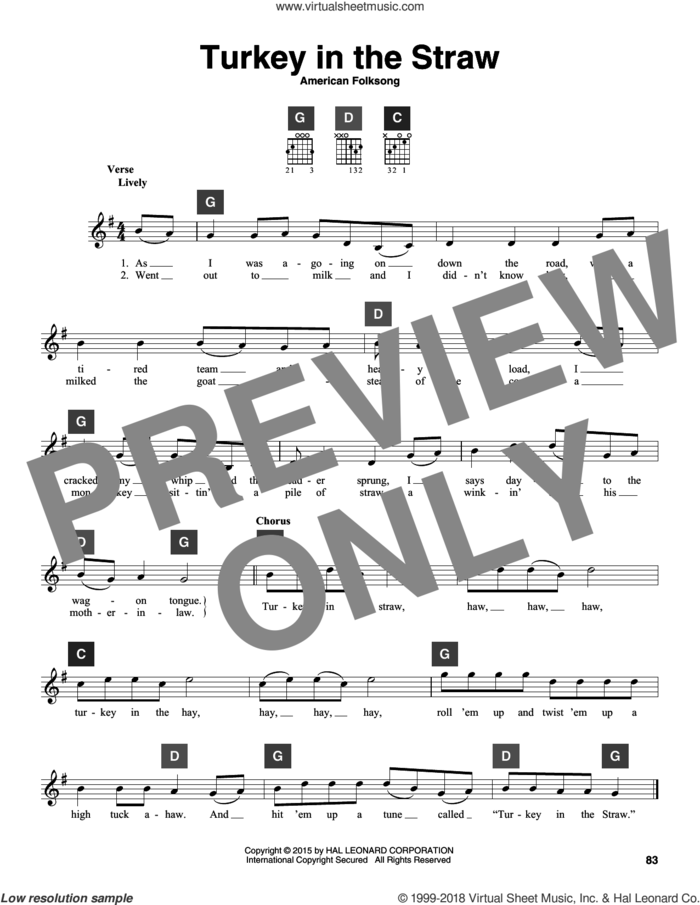 Turkey In The Straw sheet music for guitar solo (ChordBuddy system) by American Folksong, intermediate guitar (ChordBuddy system)
