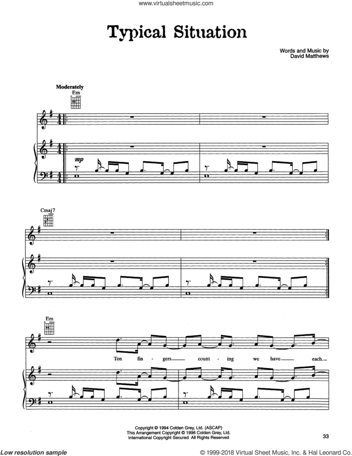 Typical Situation sheet music for voice, piano or guitar by Dave Matthews Band, intermediate skill level