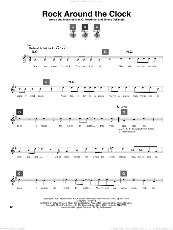 Rock Around The Clock sheet music for guitar solo (ChordBuddy system) by Bill Haley & His Comets, Jimmy DeKnight and Max C. Freedman, intermediate guitar (ChordBuddy system)
