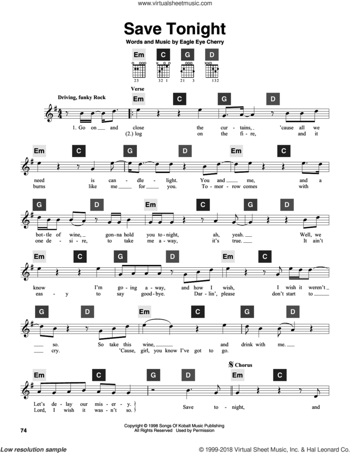 Save Tonight sheet music for guitar solo (ChordBuddy system) by Eagle-Eye Cherry, intermediate guitar (ChordBuddy system)