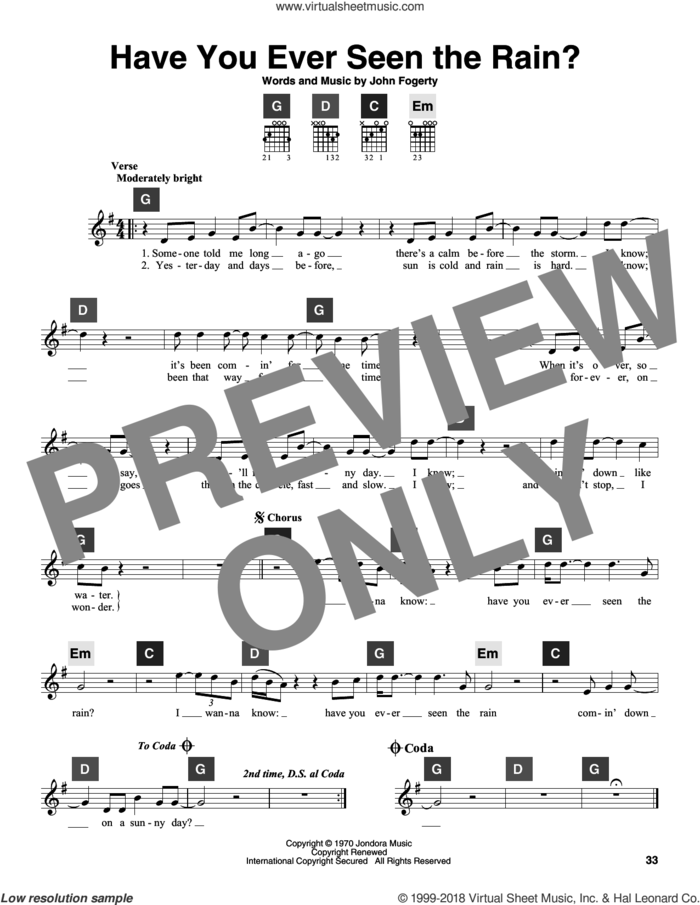 Have You Ever Seen The Rain? sheet music for guitar solo (ChordBuddy system) by Creedence Clearwater Revival and John Fogerty, intermediate guitar (ChordBuddy system)