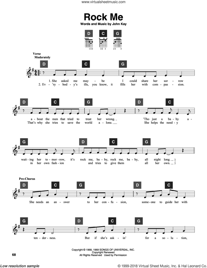 Rock Me sheet music for guitar solo (ChordBuddy system) by Steppenwolf and John Kay, intermediate guitar (ChordBuddy system)