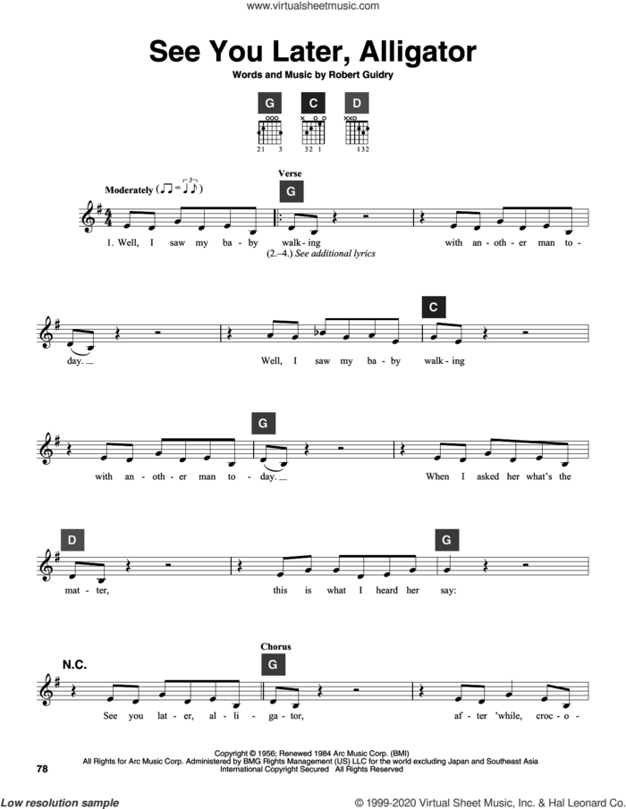 See You Later, Alligator sheet music for guitar solo (ChordBuddy system) by Bill Haley & His Comets and Robert Guidry, intermediate guitar (ChordBuddy system)