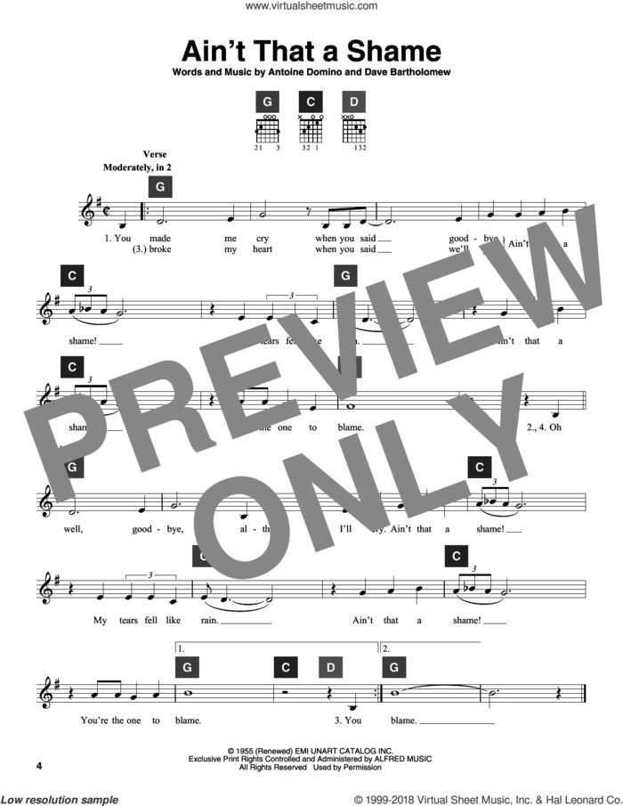 Ain't That A Shame sheet music for guitar solo (ChordBuddy system) by Dave Bartholomew and Antoine Domino, intermediate guitar (ChordBuddy system)