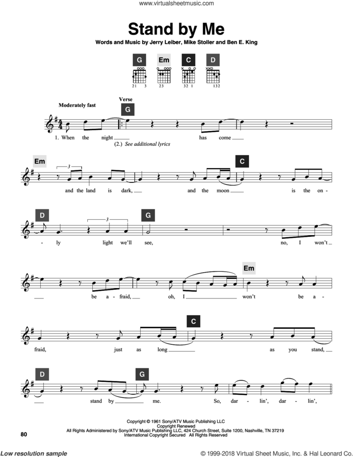 Stand By Me sheet music for guitar solo (ChordBuddy system) by Ben E. King, Mickey Gilley, Jerry Leiber and Mike Stoller, intermediate guitar (ChordBuddy system)