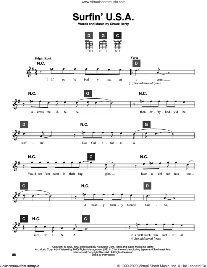 Surfin' U.S.A. sheet music for guitar solo (ChordBuddy system) by The Beach Boys and Chuck Berry, intermediate guitar (ChordBuddy system)