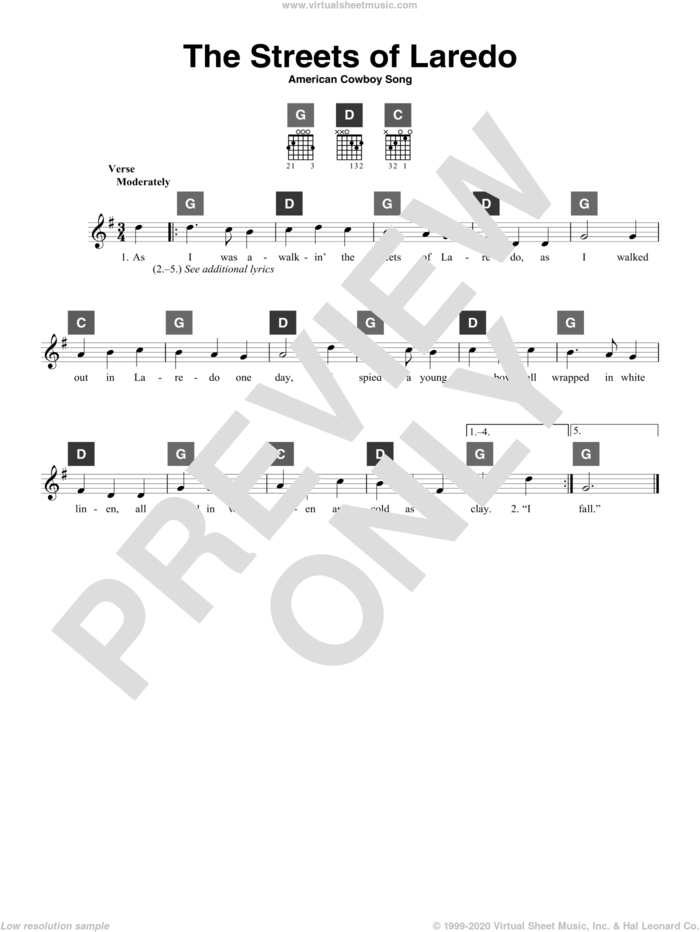 The Streets Of Laredo sheet music for guitar solo (ChordBuddy system), intermediate guitar (ChordBuddy system)