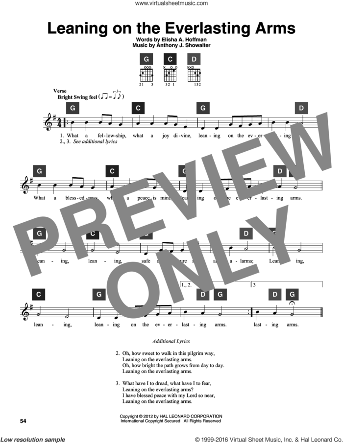Leaning On The Everlasting Arms sheet music for guitar solo (ChordBuddy system) by Elisha A. Hoffman and Anthony J. Showalter, intermediate guitar (ChordBuddy system)