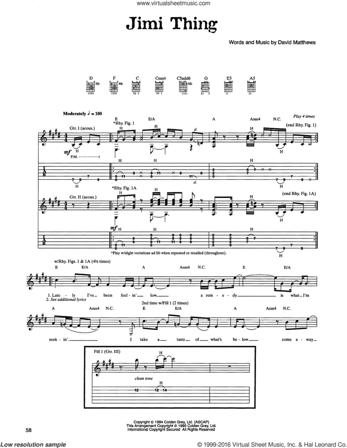 Jimi Thing sheet music for guitar (tablature) by Dave Matthews Band, intermediate skill level