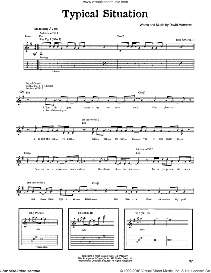 Typical Situation sheet music for guitar (tablature) by Dave Matthews Band, intermediate skill level