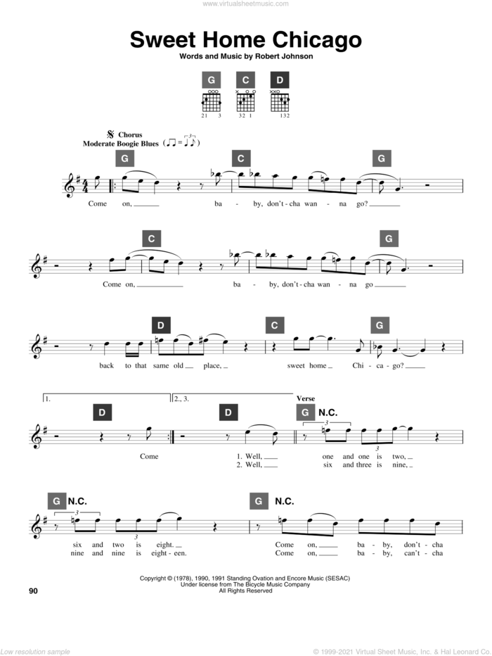 Sweet Home Chicago sheet music for guitar solo (ChordBuddy system) by Robert Johnson and The Blues Brothers, intermediate guitar (ChordBuddy system)