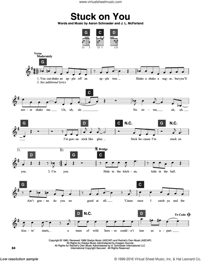 Stuck On You sheet music for guitar solo (ChordBuddy system) by Elvis Presley, Aaron Schroeder and J. Leslie McFarland, intermediate guitar (ChordBuddy system)