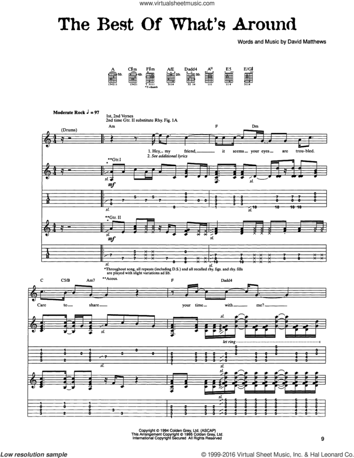 The Best Of What's Around sheet music for guitar (tablature) by Dave Matthews Band, intermediate skill level