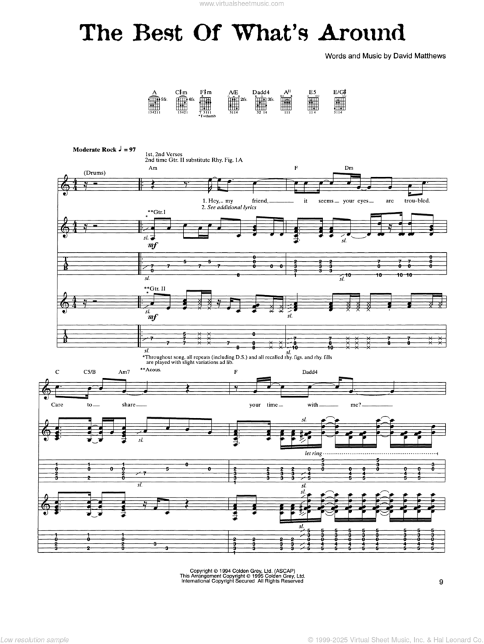 The Best Of What's Around sheet music for guitar (tablature) by Dave Matthews Band, intermediate skill level