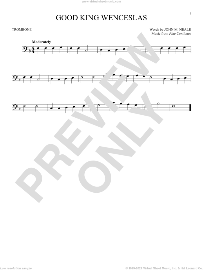 Good King Wenceslas sheet music for trombone solo by Piae Cantiones and John Mason Neale, intermediate skill level
