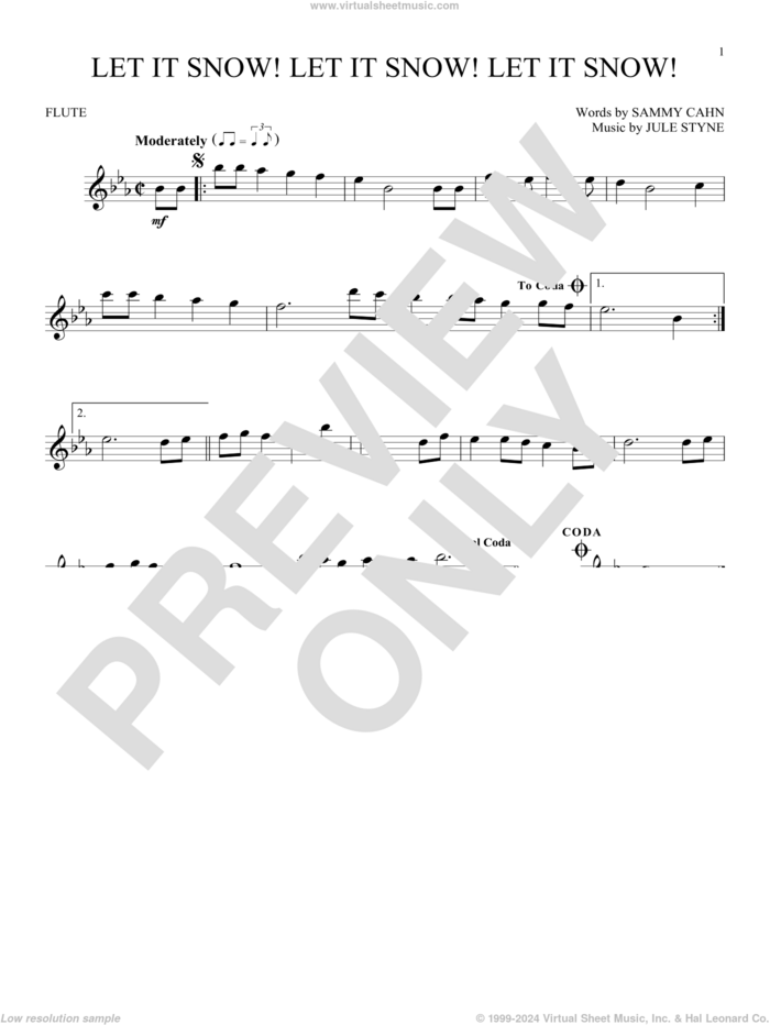 Let It Snow! Let It Snow! Let It Snow! sheet music for flute solo by Sammy Cahn, Jule Styne and Sammy Cahn & Julie Styne, intermediate skill level