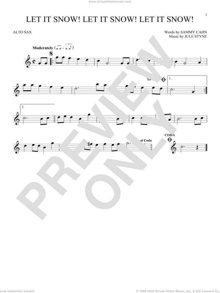 Let It Snow! Let It Snow! Let It Snow! sheet music for alto saxophone solo by Sammy Cahn, Jule Styne and Sammy Cahn & Julie Styne, intermediate skill level