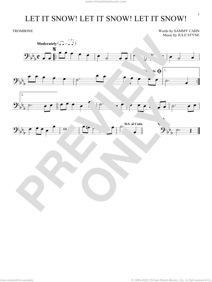 Let It Snow! Let It Snow! Let It Snow! sheet music for trombone solo by Sammy Cahn & Julie Styne, Jule Styne and Sammy Cahn, intermediate skill level