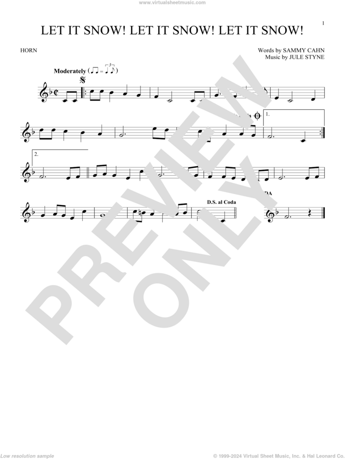 Let It Snow! Let It Snow! Let It Snow! sheet music for horn solo by Sammy Cahn, Jule Styne and Sammy Cahn & Julie Styne, intermediate skill level