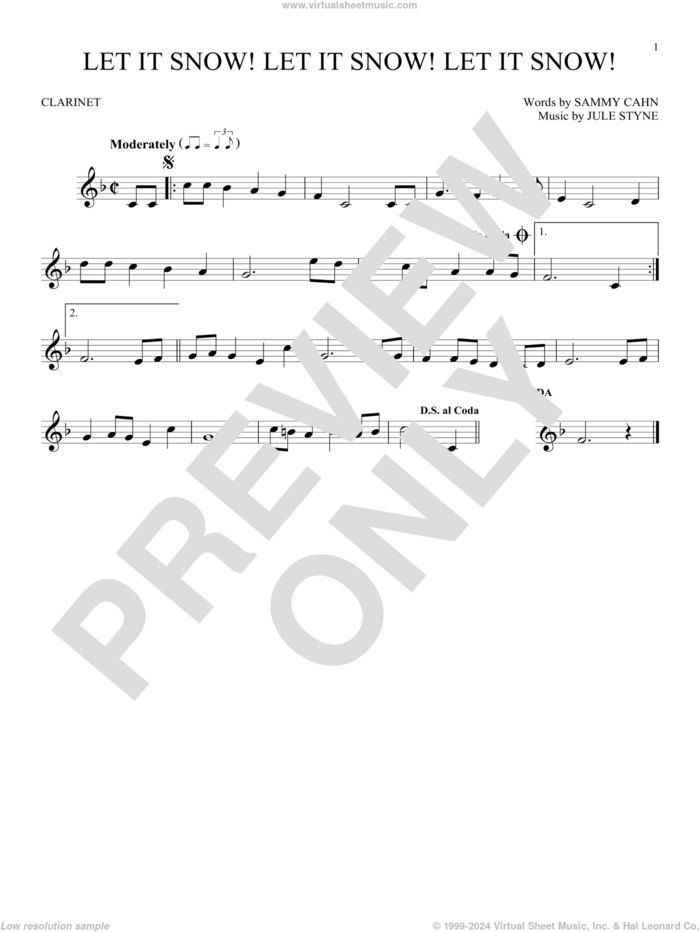 Let It Snow! Let It Snow! Let It Snow! sheet music for clarinet solo by Sammy Cahn, Jule Styne and Sammy Cahn & Julie Styne, intermediate skill level