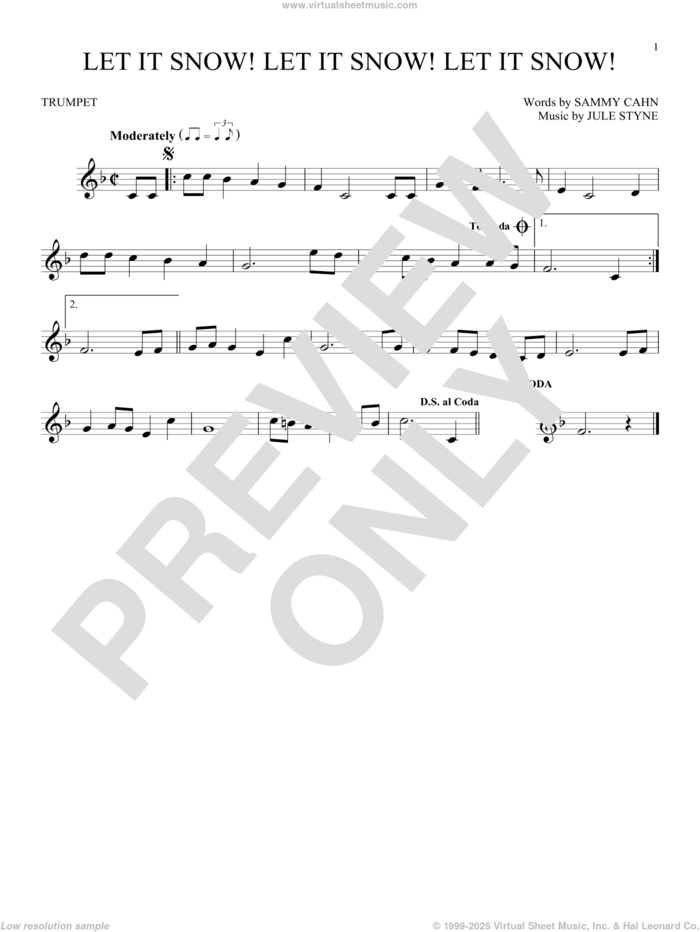 Let It Snow! Let It Snow! Let It Snow! sheet music for trumpet solo by Sammy Cahn, Jule Styne and Sammy Cahn & Julie Styne, intermediate skill level