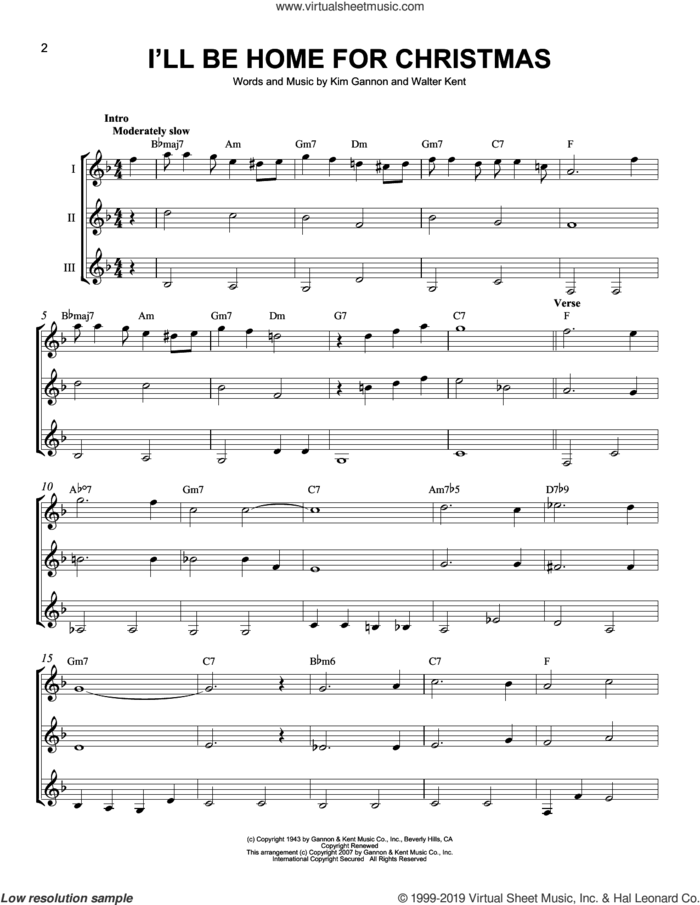 I'll Be Home For Christmas sheet music for guitar ensemble by Bing Crosby, Kim Gannon and Walter Kent, intermediate skill level