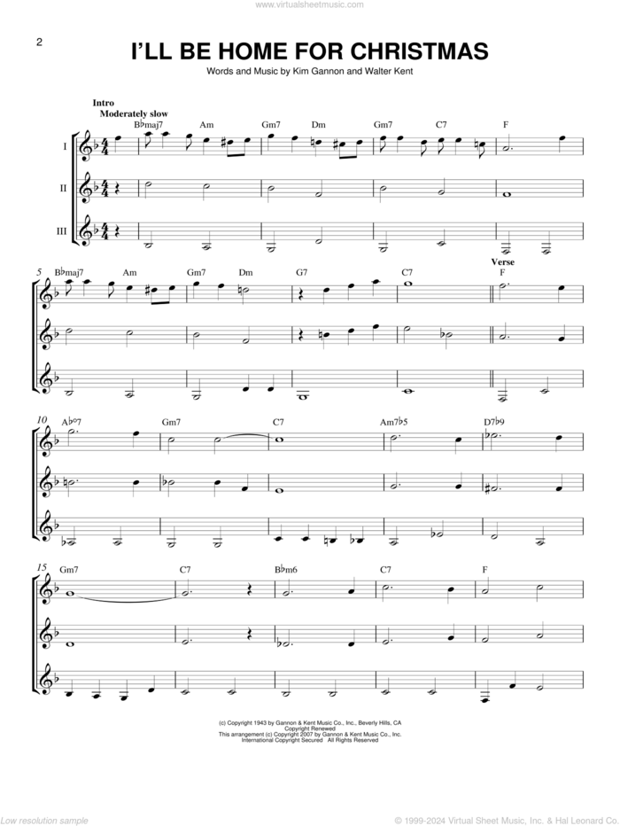 I'll Be Home For Christmas sheet music for guitar ensemble by Bing Crosby, Kim Gannon and Walter Kent, intermediate skill level