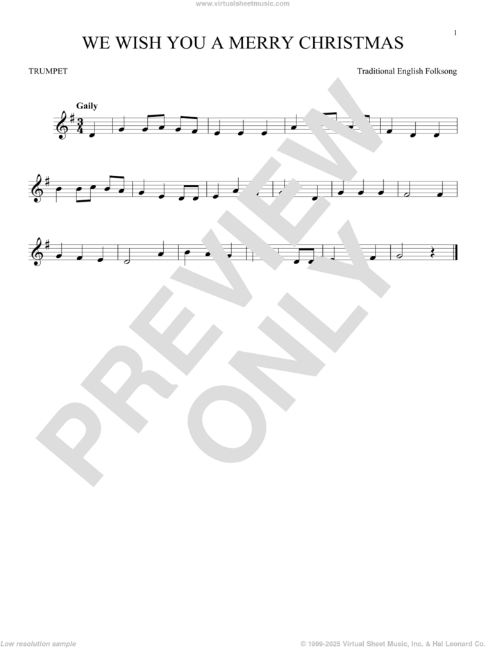 We Wish You A Merry Christmas sheet music for trumpet solo, intermediate skill level