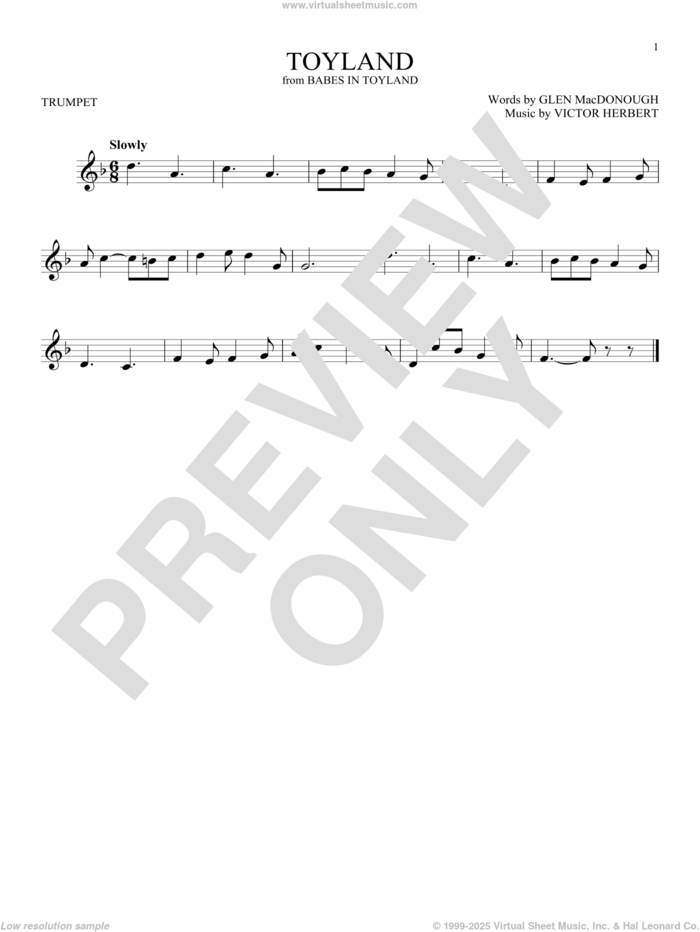 Toyland sheet music for trumpet solo by Victor Herbert and Glen MacDonough, intermediate skill level