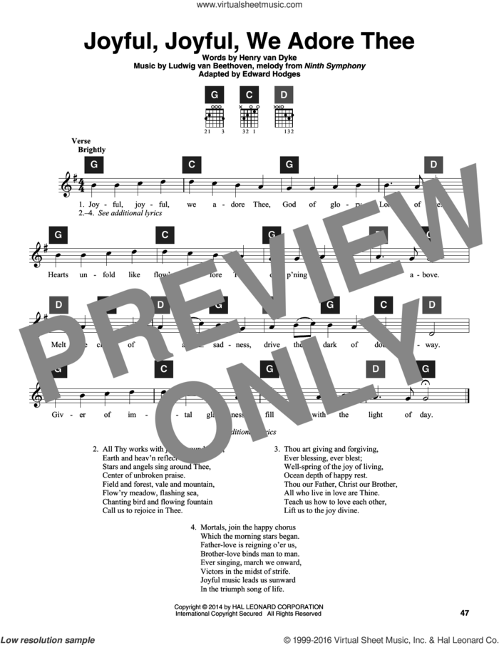 Joyful, Joyful, We Adore Thee sheet music for guitar solo (ChordBuddy system) by Ludwig van Beethoven, Travis Perry, Edward Hodges and Henry van Dyke, classical score, intermediate guitar (ChordBuddy system)