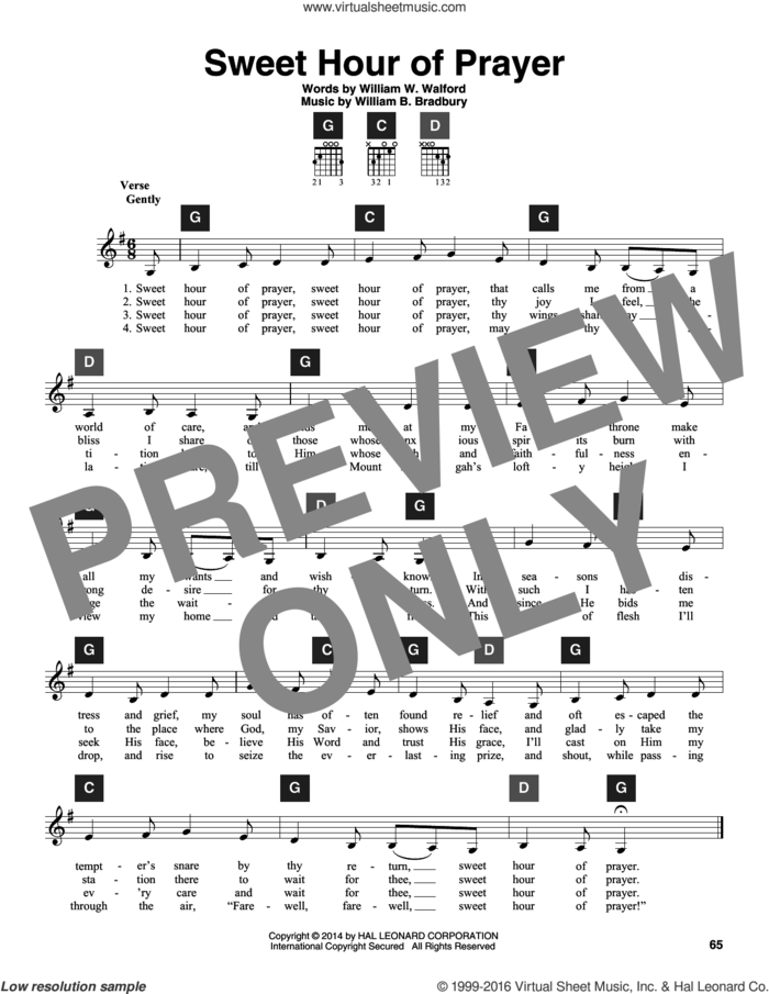 Sweet Hour Of Prayer sheet music for guitar solo (ChordBuddy system) by William B. Bradbury, Travis Perry and William W. Walford, intermediate guitar (ChordBuddy system)