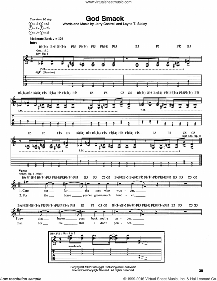 God Smack sheet music for guitar (tablature) by Alice In Chains, intermediate skill level