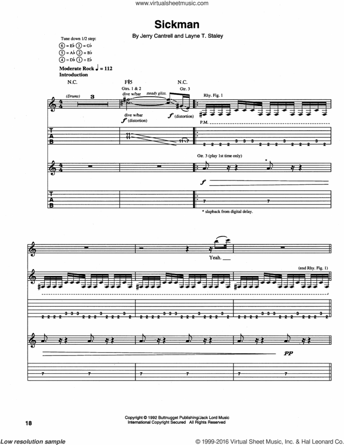 Sickman sheet music for guitar (tablature) by Alice In Chains, intermediate skill level