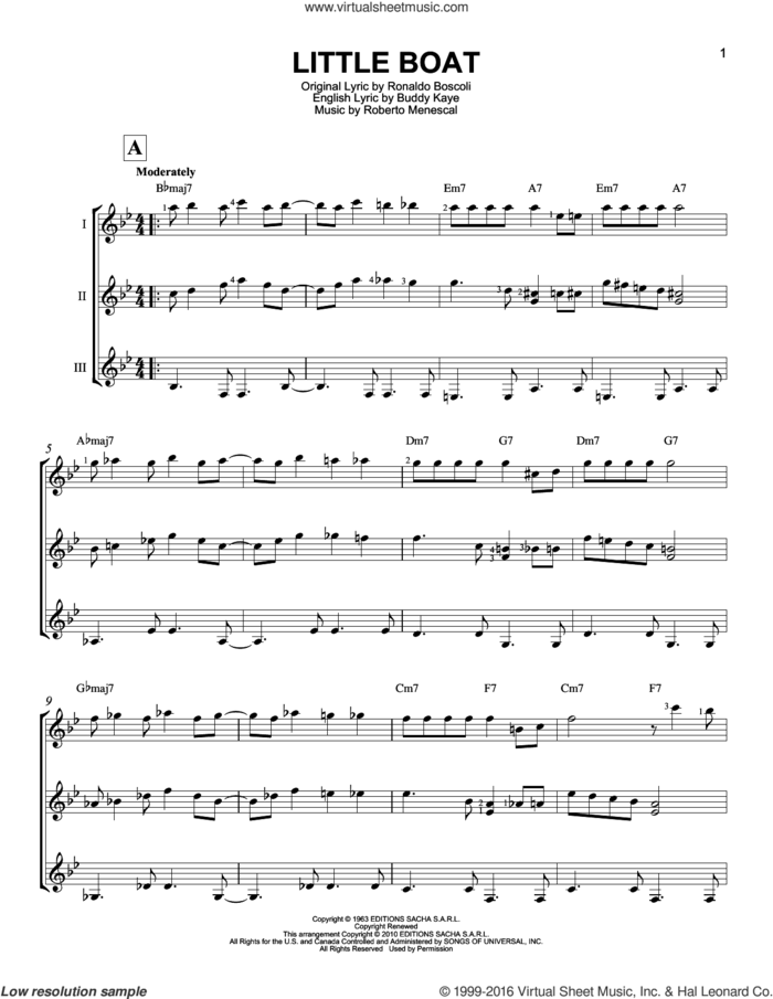 Little Boat (O Barquinho) sheet music for guitar ensemble by Buddy Kaye, Roberto Menescal and Ronaldo Boscoli, intermediate skill level