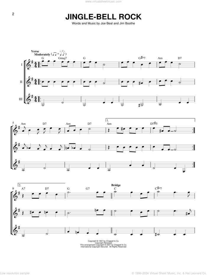 Jingle Bell Rock sheet music for guitar ensemble by Bobby Helms, Aaron Tippin, Rascal Flatts, Jim Boothe and Joe Beal, intermediate skill level