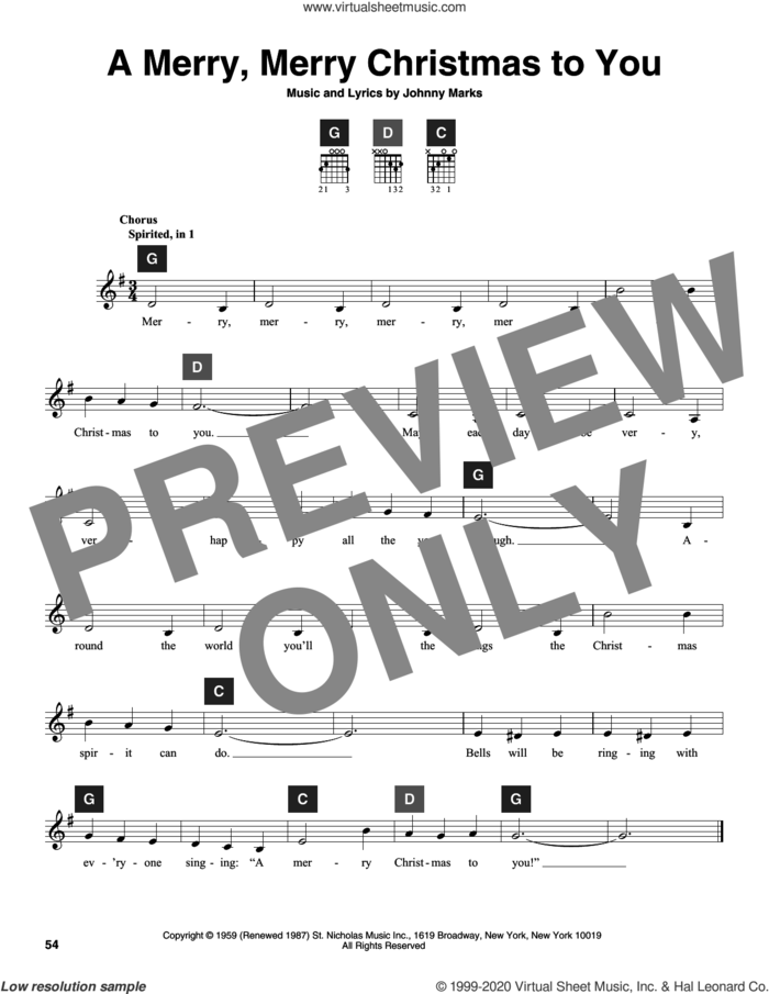 A Merry, Merry Christmas To You sheet music for guitar solo (ChordBuddy system) by Johnny Marks and Travis Perry, intermediate guitar (ChordBuddy system)