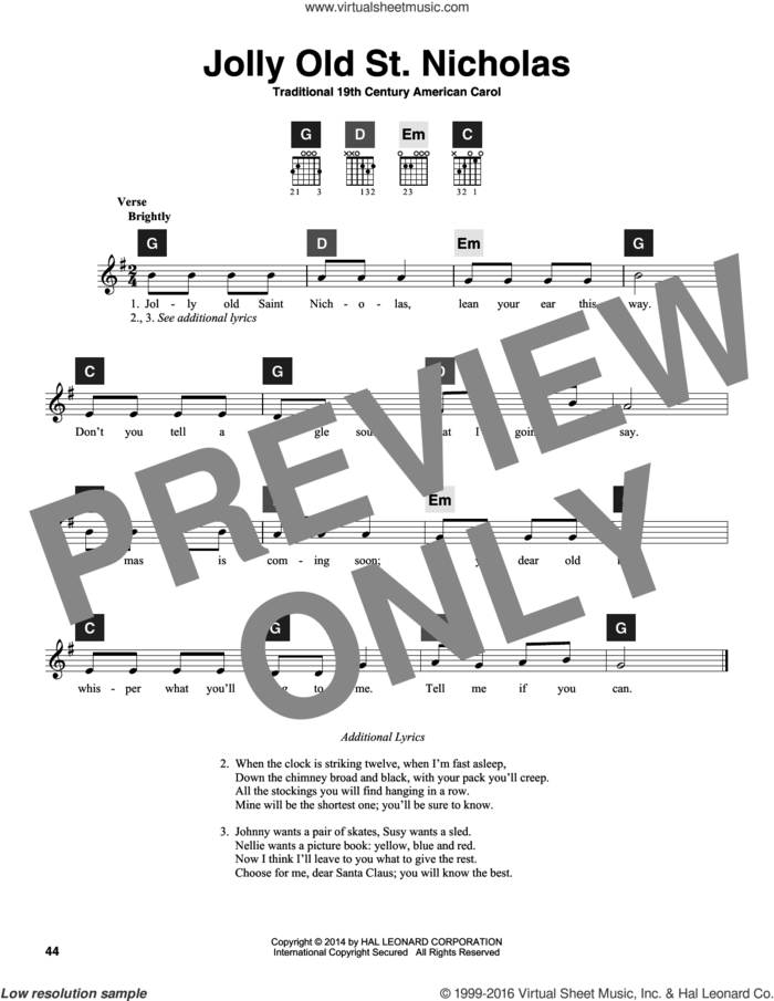Jolly Old St. Nicholas sheet music for guitar solo (ChordBuddy system) by Anonymous, Travis Perry and Miscellaneous, intermediate guitar (ChordBuddy system)